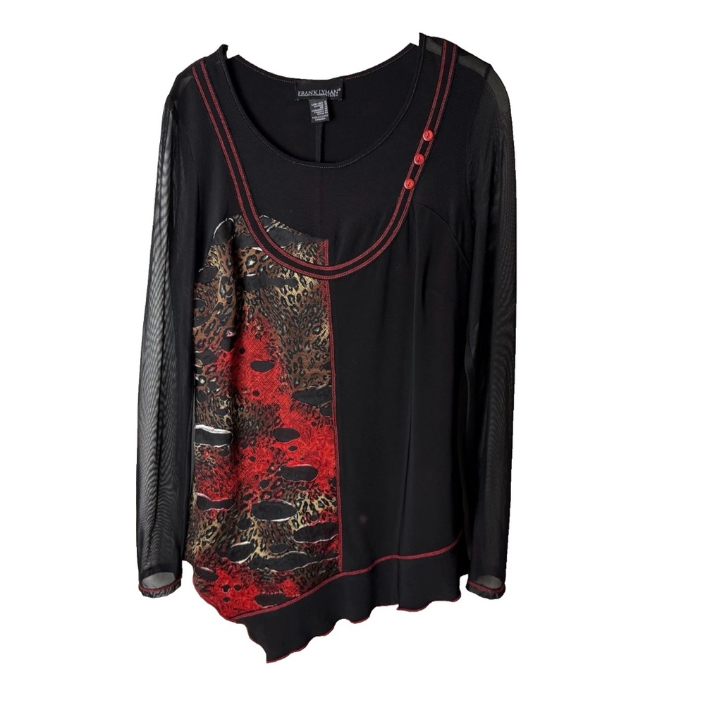 Frank Lyman Design Black and Red Patterned Blouse